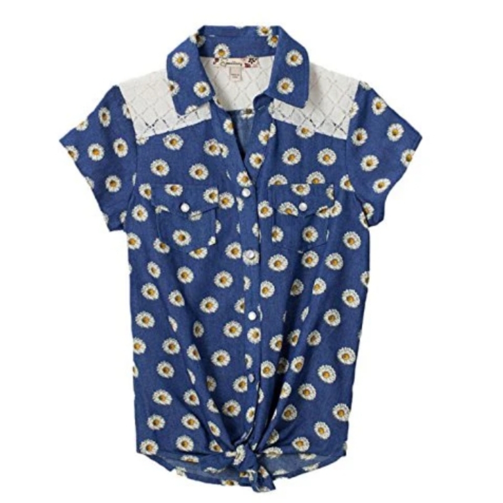 Speechless Daisy Denim Tie Front Shirt